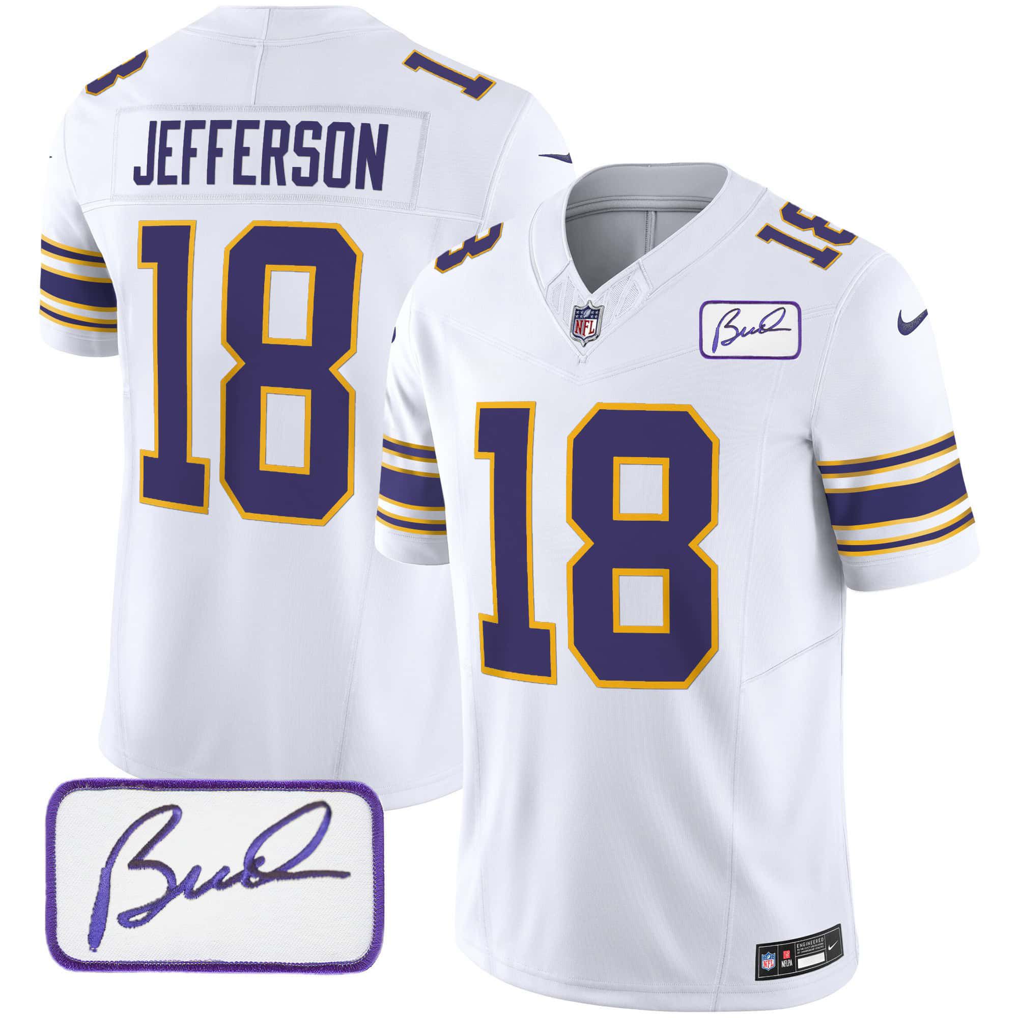 Men Minnesota Vikings #18 Jefferson White 2024 Nike Bud Grant Patch Classic Limited NFL Jersey